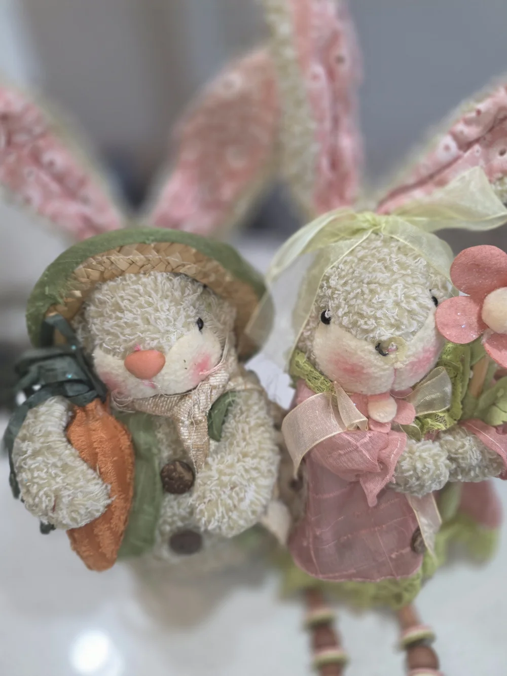 Easter Bunny Plush Pair in Pink and Cream - Decorative Home Accents
